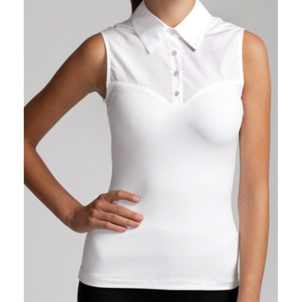 Skinny shirt sleeveless white polo shark tank women's size large